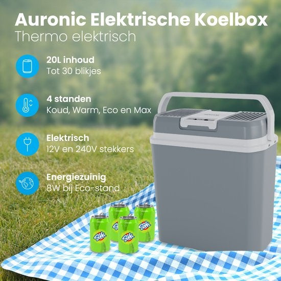 Auronic Electric Coolbox - Coolbox - 20L - 12V et 240V - Gris