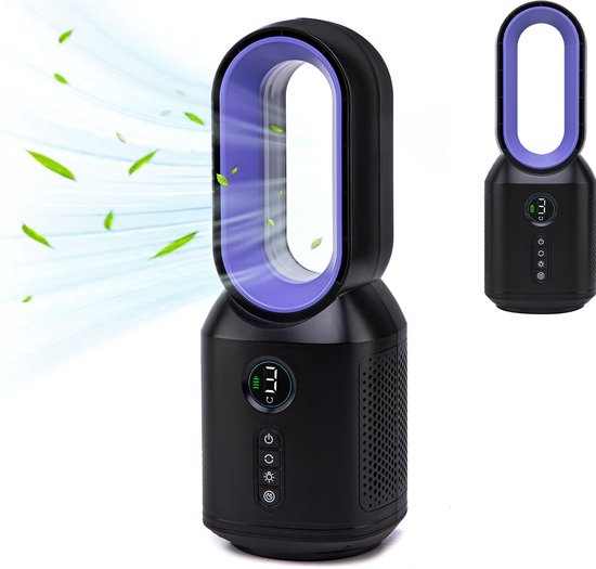 MATTI® - Ventilateur de table - Ventilateur sur pied - Sans pales et sans fil - Avec veilleuse - 3 vitesses - 8 heures d'autonomie