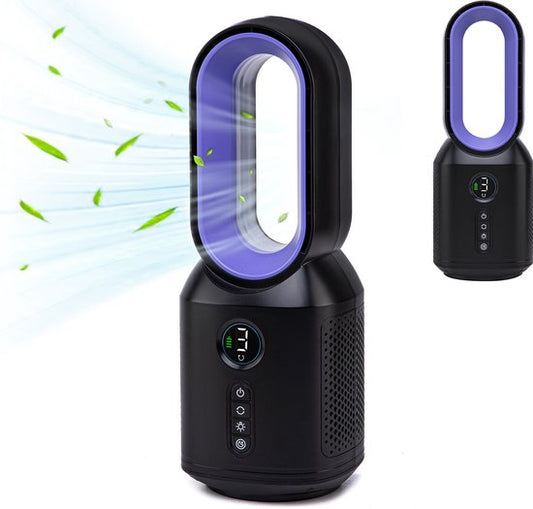 MATTI® - Ventilateur de table - Ventilateur sur pied - Sans pales et sans fil - Avec veilleuse - 3 vitesses - 8 heures d'autonomie