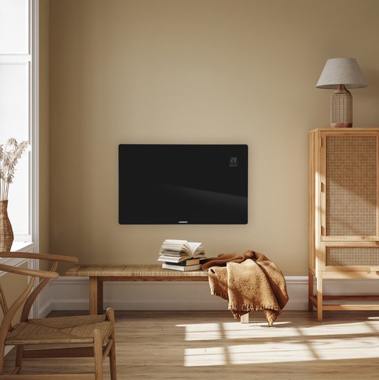 Convecteur de chauffage électrique - VONROC - 2000W & avec contrôle Wifi - équipé d'un affichage Led et d'une minuterie - pour les espaces jusqu'à 24 m² - Verre noir
