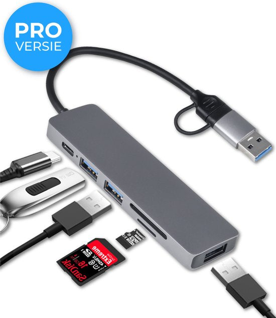 Nuvance - Hub USB C 3.0 - 5 Ports - Répartiteur USB - Station d'accueil USB C - Lecteur de carte micro SD USB C - Gris