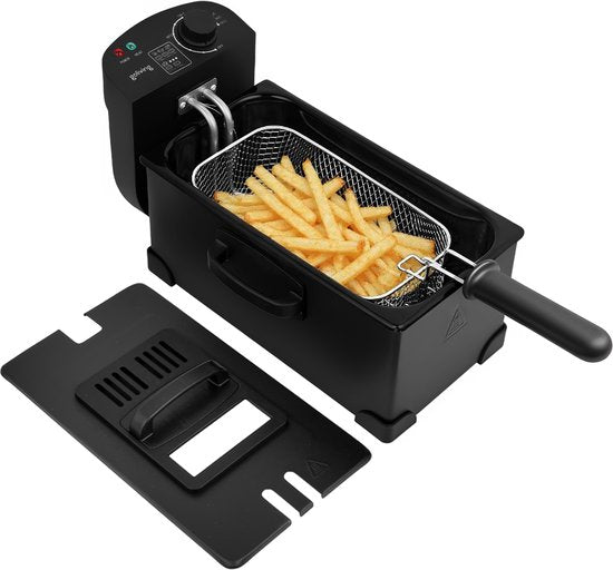 Friteuse Goliving 3L - Friteuse - Hublot en verre - Jusqu'à 190°C - 2000W - acier inoxydable - Noir
