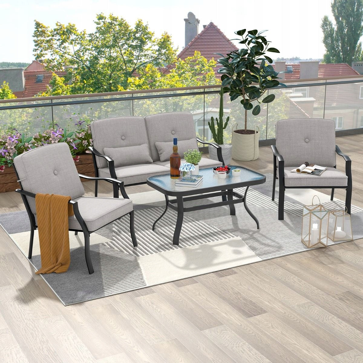 Ensemble de mobilier de jardin Coast, 4 pièces - Canapé, table et 2 fauteuils - Gris