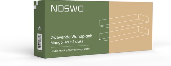 Étagère murale flottante - Noswo - Lot de 2 - 15 kg max - Bois de manguier massif - 43x16.8 x4 cm - étagère à livres / étagère à photos - Matériel de fixation inclus