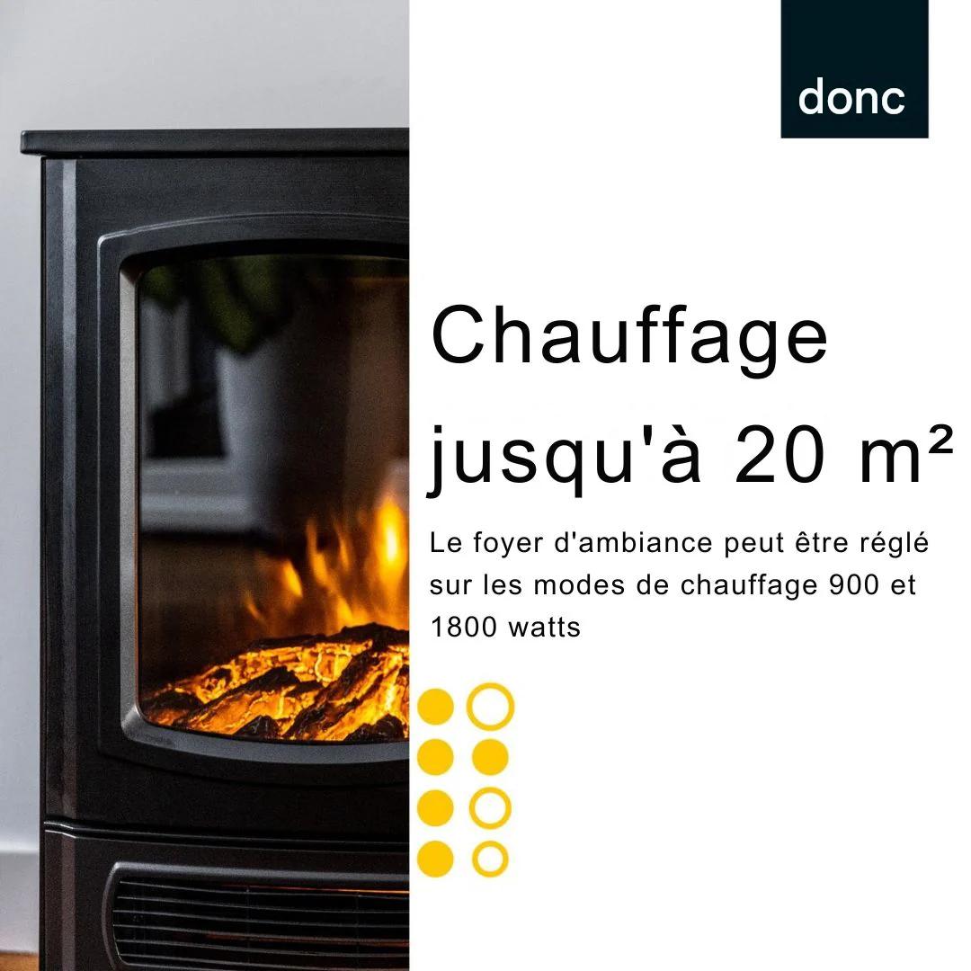 Cheminée électrique d'ambiance MOA - ES180 - Freestanding - 1800W - Effet de flamme réaliste - Noir