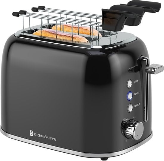 KitchenBrothers Grille-pain 6 niveaux de chaleur - Fentes larges - Grille-pain pour machine à sandwich - 870 W - Noir