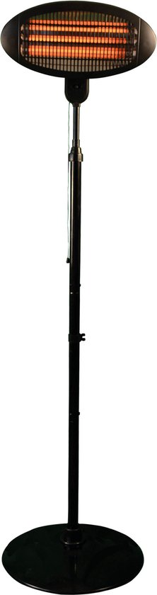 BRASQ Chauffe-terrasse électrique sur pied PHS100 - Chauffe 2000W - 3 niveaux de chaleur - Réglable - Résistant aux éclaboussures - Pour l'intérieur et l'extérieur - Noir