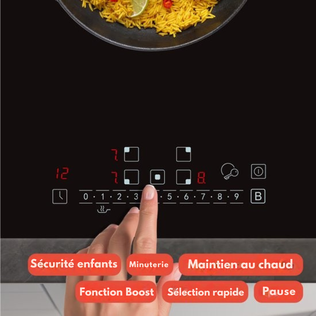 Plaque de cuisson à induction KitchenBrothers - Table de cuisson à induction encastrable - 80 cm - 1 Flexzone + 3 Zones - 1 et 2 phases - Noir