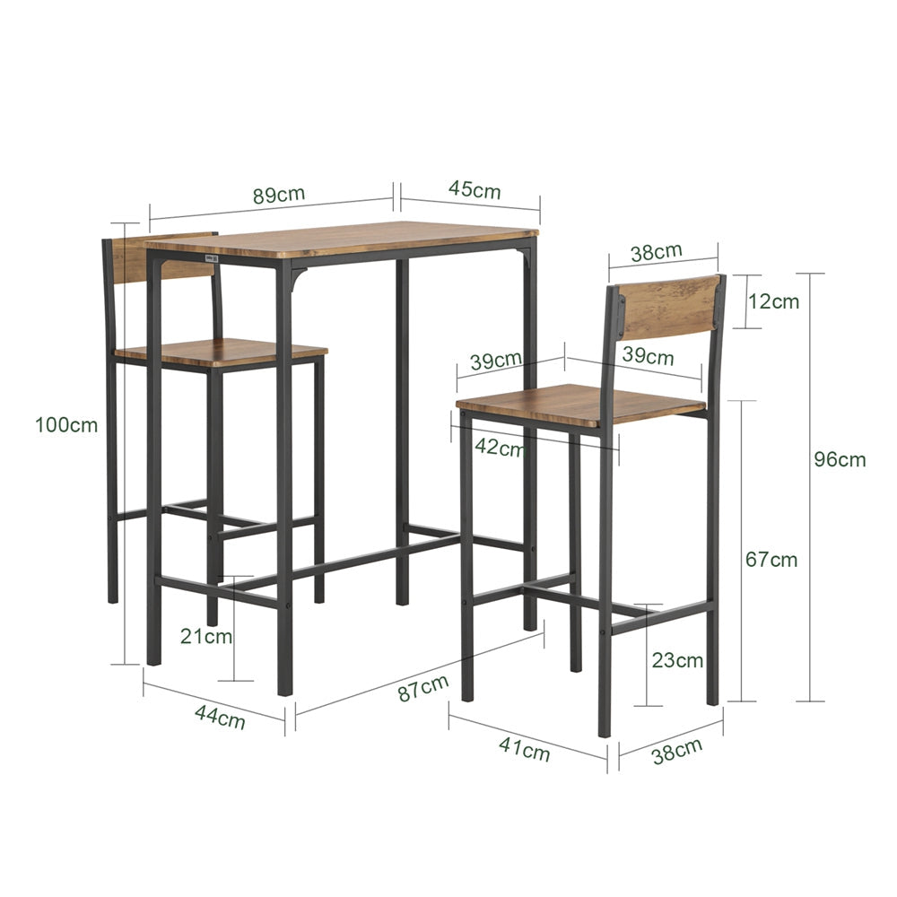 SoBuy OGT03-XL Table bistro avec 2 tabourets - Industriel - Ensemble 3 pièces