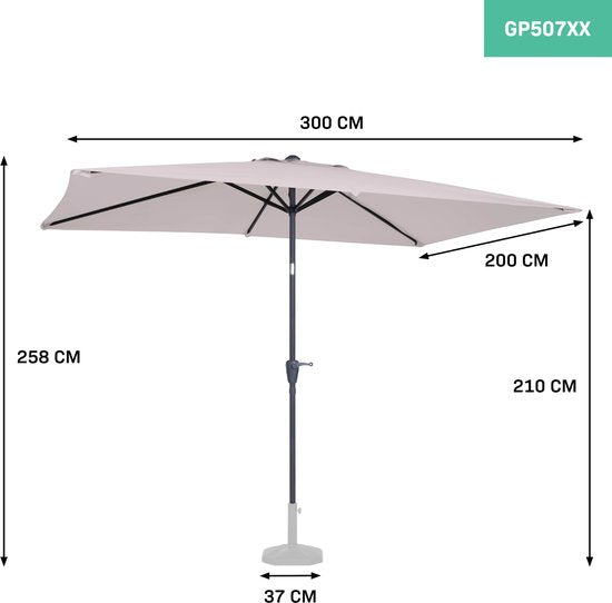 VONROC Premium Parasol Rapallo 200x300cm - Parasol durable - Inclinable - Toile résistante aux UV - beige - Housse de protection incluse