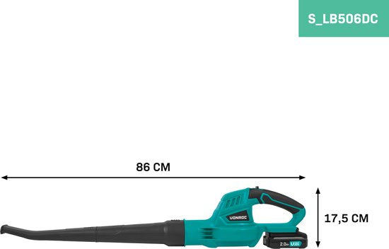 VONROC Accu Leaf Blower 20V - Vitesse d'air 180 km/h - Volume d'air 5m3/min - Batterie 2.0Ah et chargeur rapide inclus