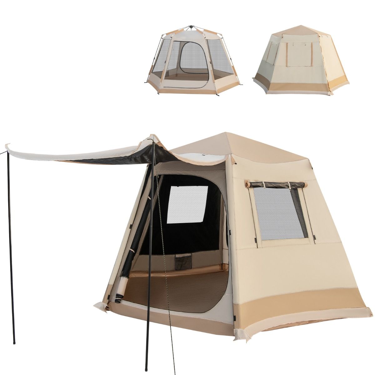 Tente de camping éphémère Coast - Montage automatique - Tente cabine à double paroi - Beige 330 x 270 x 200 cm