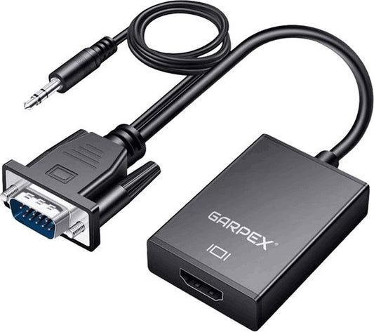 Convertisseur VGA/HDMI - Garpex - Qualité Full HD 1080p - Universel avec Jack 3,5 mm AUX et Câble d'Alimentation USB - Noir