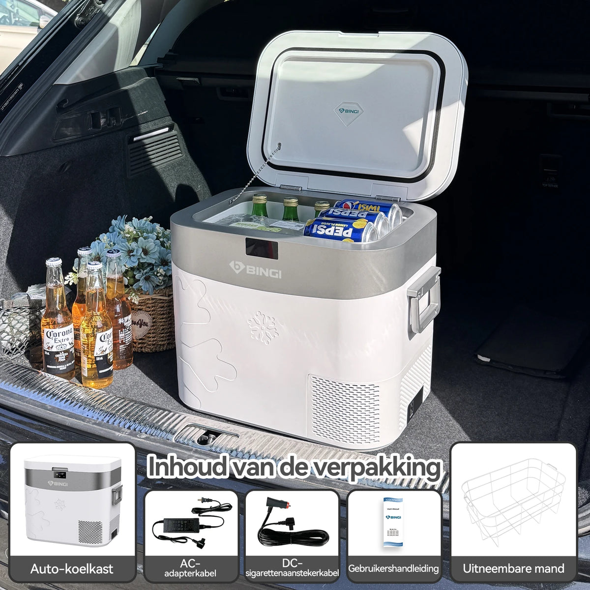 Glacière à compresseur Bingi 22 litres - Réfrigération et congélation de -18 à 15 °C - 12/24 V et 230 V - Pour voiture, camping-car et camping