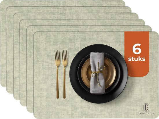 Sets de table Castagnola aspect cuir - Sets de table antidérapants en cuir artificiel - Sous-verre hydrofuge - Sous-verre - Sets de table en plastique - 6 pièces - 45 x 30 cm - Vert Mélange