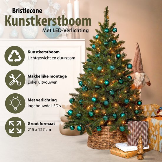 Sapin de Noël artificiel Triumph Tree Bristlecone - Sapin de Noël avec éclairage et 240 LED - Sapin artificiel à structure articulée - H 215 x Ø 127 cm - Vert foncé - Pour l'intérieur