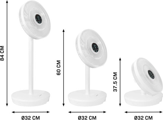 VONROC BREEZE Wireless Fan - Très silencieux (<44 dB) - 24 vitesses - léger et portable - 3 modes de ventilation : Naturel, Sommeil, Normal - Modulable : ventilateur de table et ventilateur de sol - Ecran tactile de luxe - Télécommande incluse - Blanc