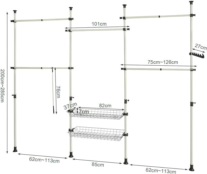 SoBuy Portoir à vêtements - 4 Portoirs - Réglable - 305 x 5 x 270 cm - Blanc - KLS04