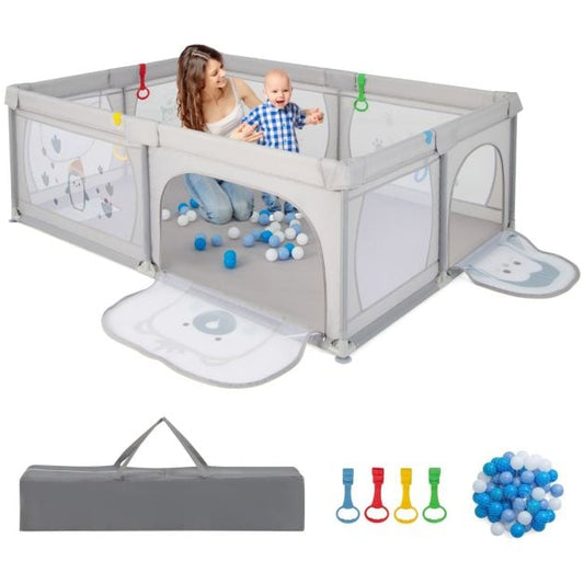 Coffre Coast Babybox avec 50 boules et 2 portes à fermeture éclair - Gris - 205 x 147 x 68,5 cm