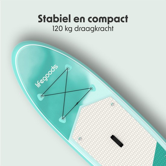 LifeGoods SUP Board All-round Compact - Capacité de charge 100 KG - 300 x 76 cm - Gonflable - Pack SUP complet - Vert menthe