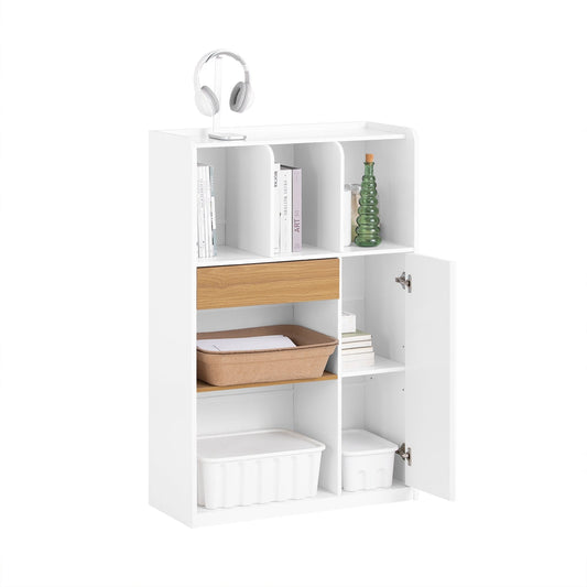SoBuy STR11-WN bibliothèque blanche compacte avec tiroir et rangement, 72 x 30 x 110 cm
