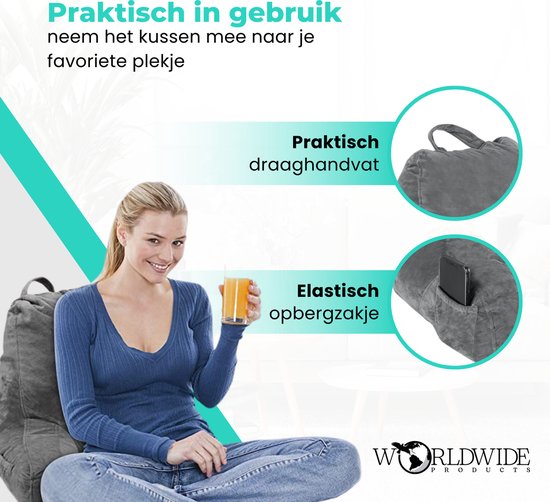 WorldWide products Coussin de lecture avec accoudoirs - Coussin de relaxation en mousse à mémoire de forme - pour le lit