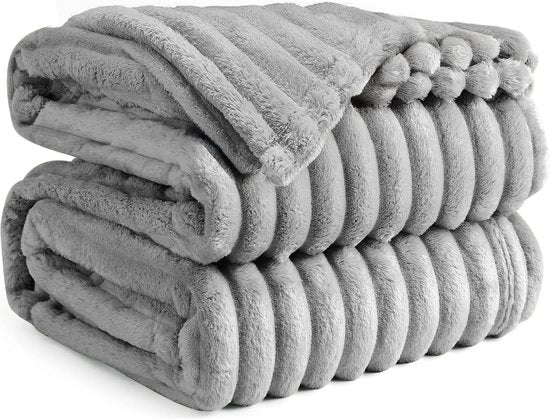 VAIVE Couverture polaire 150 x 200 cm - Super douce - Plaid pour Canapé, Lit ou Décoration de salon - Couvertures - Plaids - Couverture - Ribbed - Grey