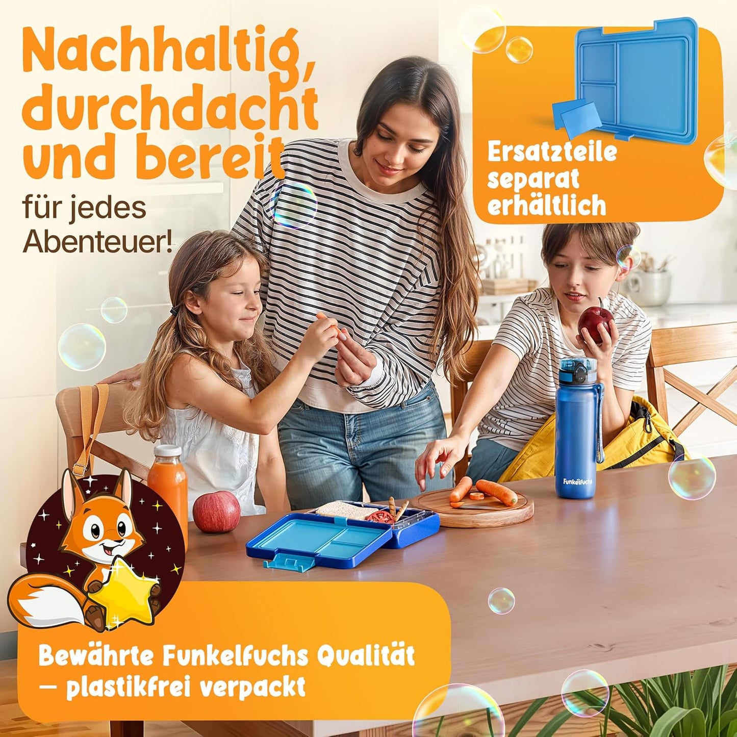 Funkelfuchs® - Lunchbox kids avec compartiments - 500ml, bleu - Lunchbox star, small - Snack box, snack box, lunch box, meal box, bento box kids - pour l'école, le jardin d'enfants et la crèche
