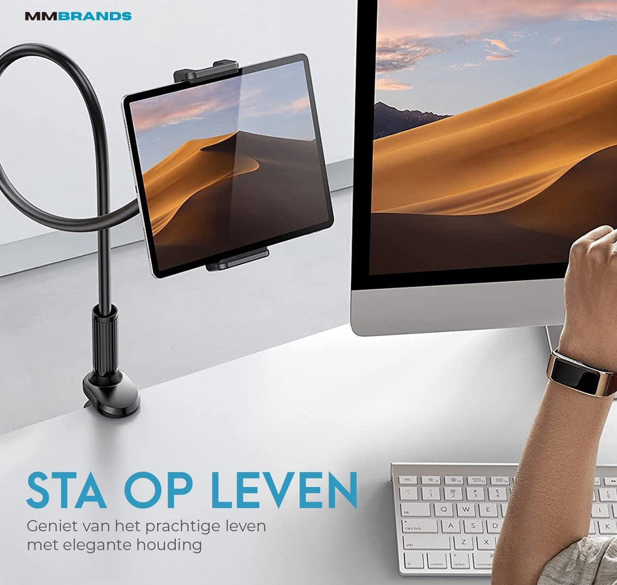 MM Brands Tablet Holder Flexible - Smartphone Stand Universal - Tripod suitable for Desk Table and Bed - ipad - Phone - GSM - Black