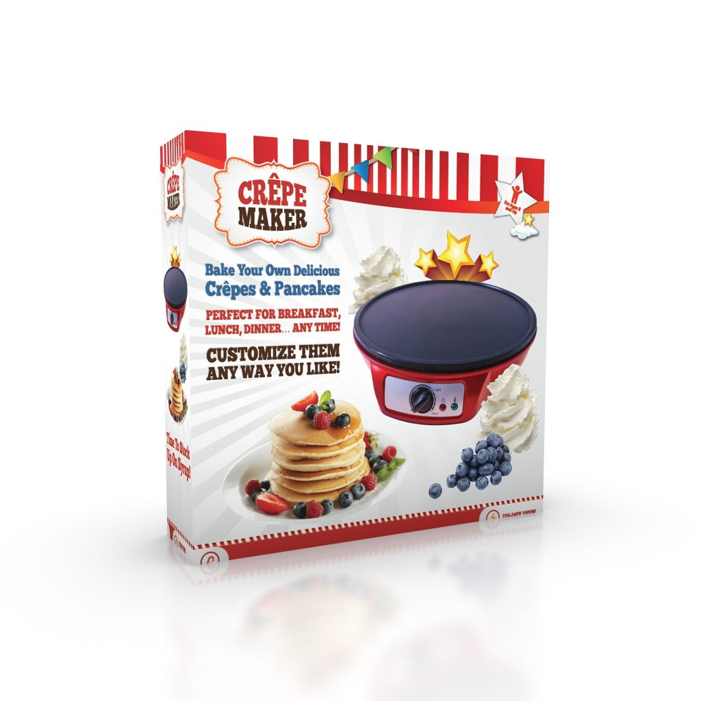 Crêpière Gadgy, Thermostat réglable, Ø30CM, 1000W, Spatule et diviseur de pâte, Rouge