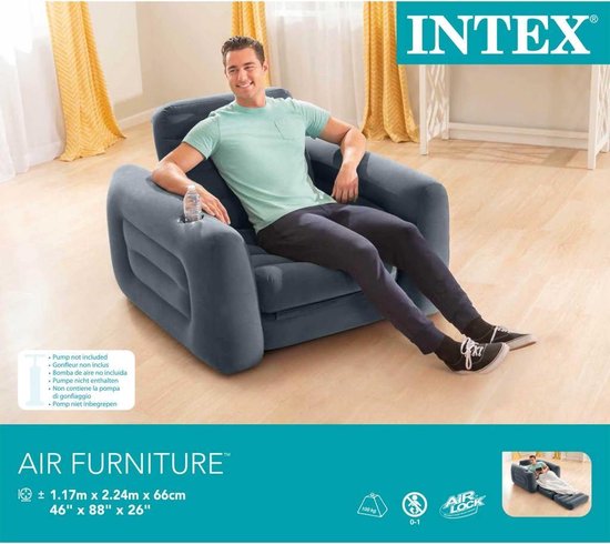 Intex - Pull-Out Inflatable Sleeping Chair - Confortable 2-en-1 Lounge Chair et Lodge Bed