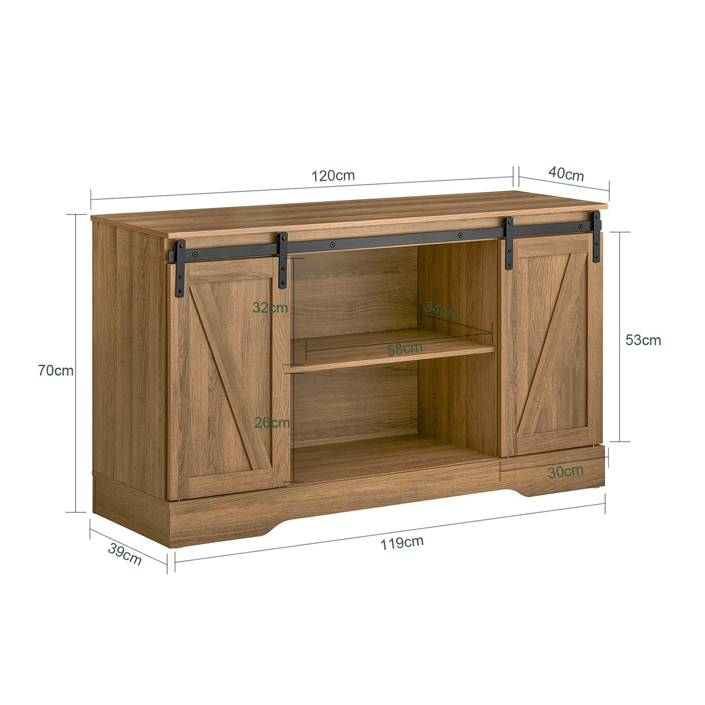 SoBuy FSB60-BR Armoire de rangement avec porte coulissante - Rural - 120 x 40 x 70 cm