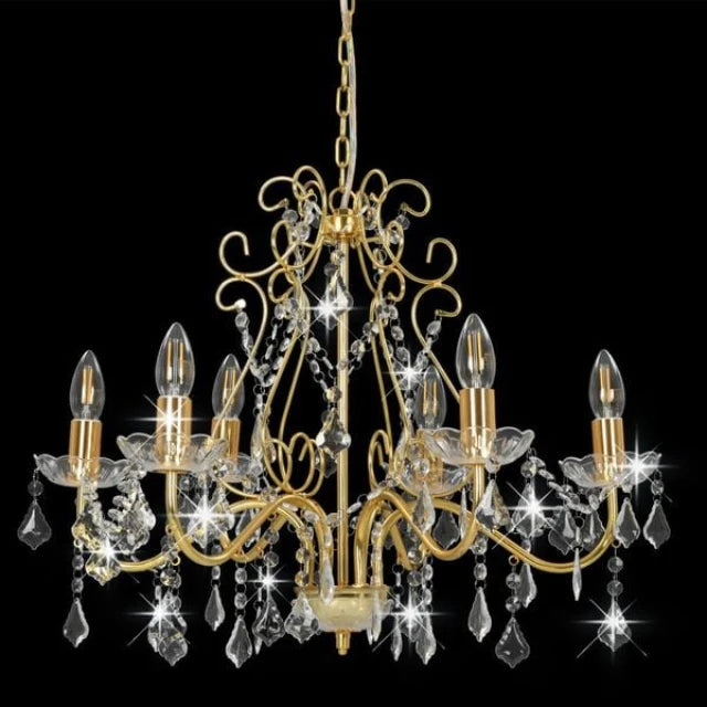 Lustre rond en cristal vidaXL, doré - 6 ampoules E14 - Ø 60 x H 44 cm