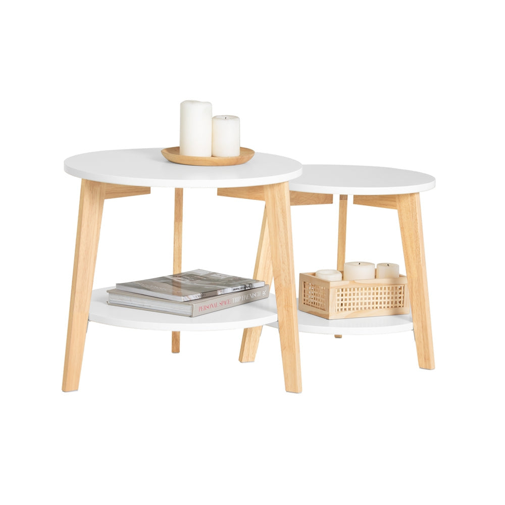 SoBuy FBT75-W Lot de 2 tables basses - hévéa - blanc - 50x45 & 44x40 cm