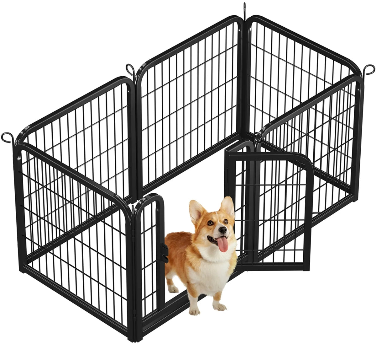 Enclos pliable pour chiens et chiots Yaheetech, 6 pièces, avec porte et piquets de fixation, hauteur 60,5 cm – Noir – Métal