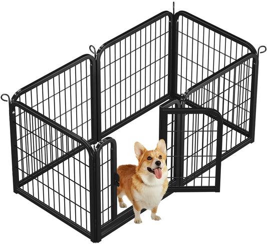 Enclos pliable pour chiens et chiots Yaheetech, 6 pièces, avec porte et piquets de fixation, hauteur 60,5 cm – Noir – Métal