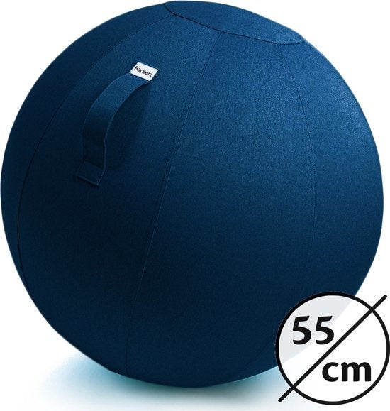Backerz® Sitting Ball Office and Home 55 CM - Luxury Yoga Ball - Sitting Ball with Sleeve - Ergonomic Office Chair Ball - Linen Dark Blue