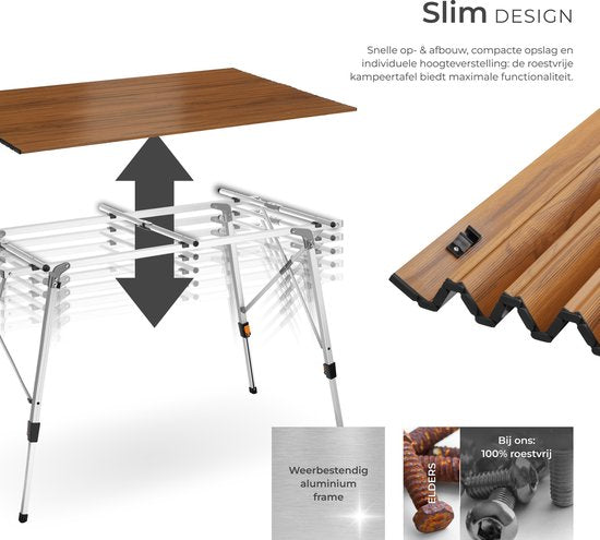 Table de camping tectake® - 90 x 52 x 47 - 70 cm - Table pliante en aluminium - Plateau enroulable - Table pliante - Table de voyage - Table de jardin - Résistante aux intempéries - Réglable en hauteur - Sac de transport - Pliable - Aspect bois