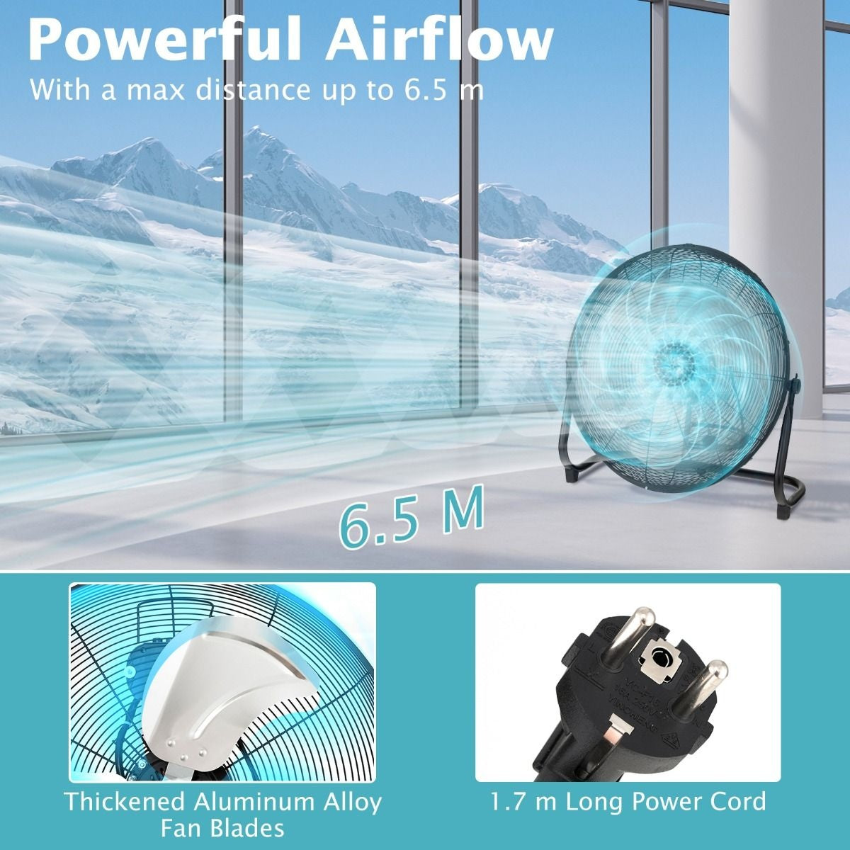 Coast Ventilateur de sol - 3 vitesses - réglable à 145° - 160W - 62 x 20 x 59 cm - Noir