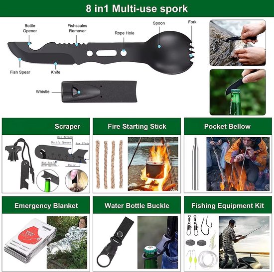 Kit d'urgence Garpex® - Kit de survie - Kit de survie complet - Kit de camping - Kit de plein air - Trousse de premiers secours