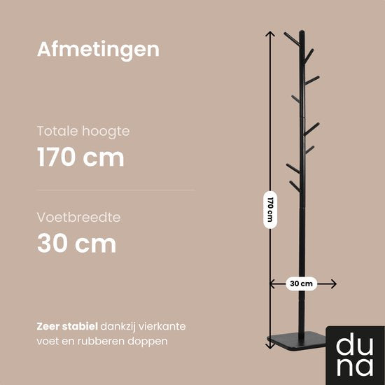 Duna Coat Stand - Porte-manteau sur pied en bois - 8 crochets - 170 cm - noir
