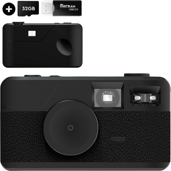 Appareil photo numérique K&L - Sans écran - Rechargeable - 16 000 photos - Appareil photo - Vintage - Comprend 32 Go - Durable - Noir