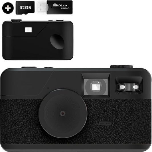 Appareil photo numérique K&L - Sans écran - Rechargeable - 16 000 photos - Appareil photo - Vintage - Comprend 32 Go - Durable - Noir