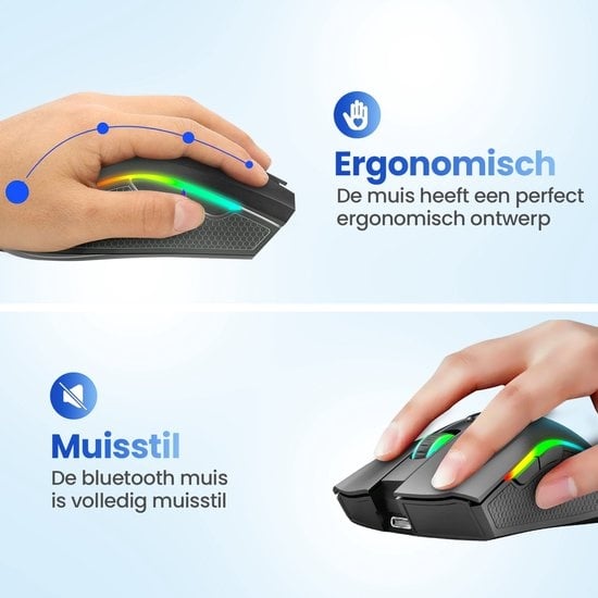 Garpex® Silent Wireless Mouse - Gaming Mouse - Computer Mouse - Mouse Wireless - With LED Lighting - Rechargeable - Black