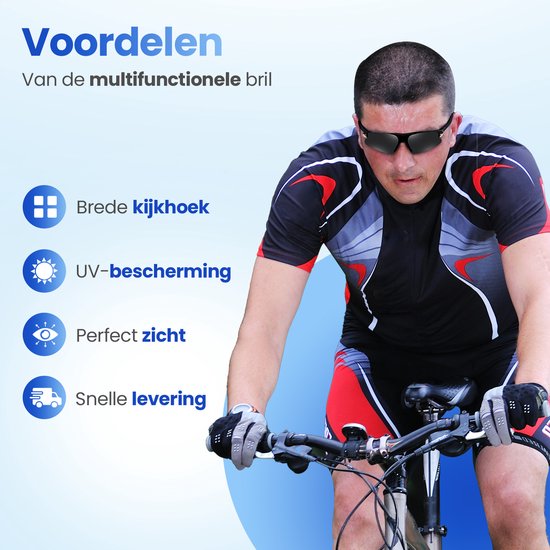 Garpex® Lunettes de cyclisme - Lunettes de sport - Lunettes de soleil homme - Cyclisme - Moto - Monture noire avec verre bleu