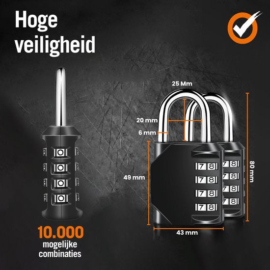 Cadenas VAIVE avec code numérique - Serrure à chiffres - Serrure - Cadenas - Pour l'intérieur et l'extérieur