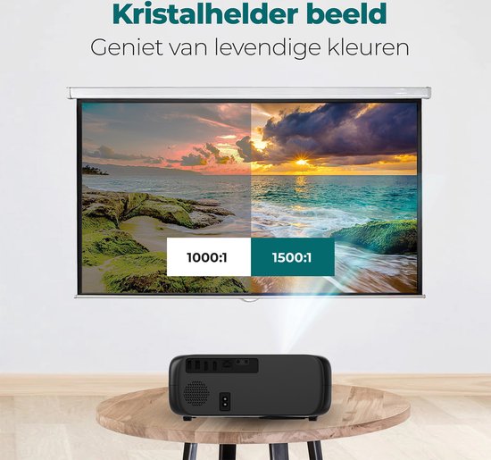 Spoused Beamer - Full-HD - 12 000 Lumens - Streaming depuis votre téléphone avec WiFi - Mini Beamer - Noir - Android