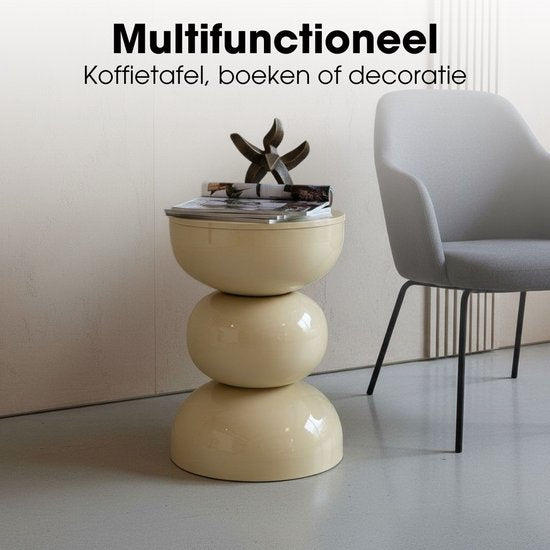 Mica Decorations Luna Table d'appoint - Table d'appoint ronde H46 x Ø32 cm - Petite table en fer pour chambre ou salon - Table de chevet ou table pour plantes - Beige