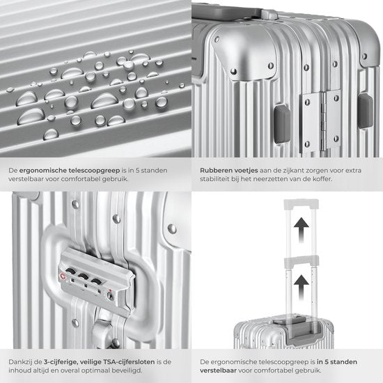 Valise cabine en aluminium tectake® - 36 litres - Double serrure à combinaison TSA à 3 chiffres - 53 cm - Valise cabine à roulettes - Valise de voyage à roulettes