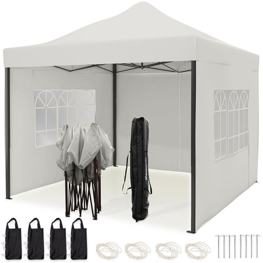 LifeGoods Tente de réception - Pavillon - 3x3 m - parois latérales - facile à monter - pliable - étanche - sac de transport à roulettes - blanc